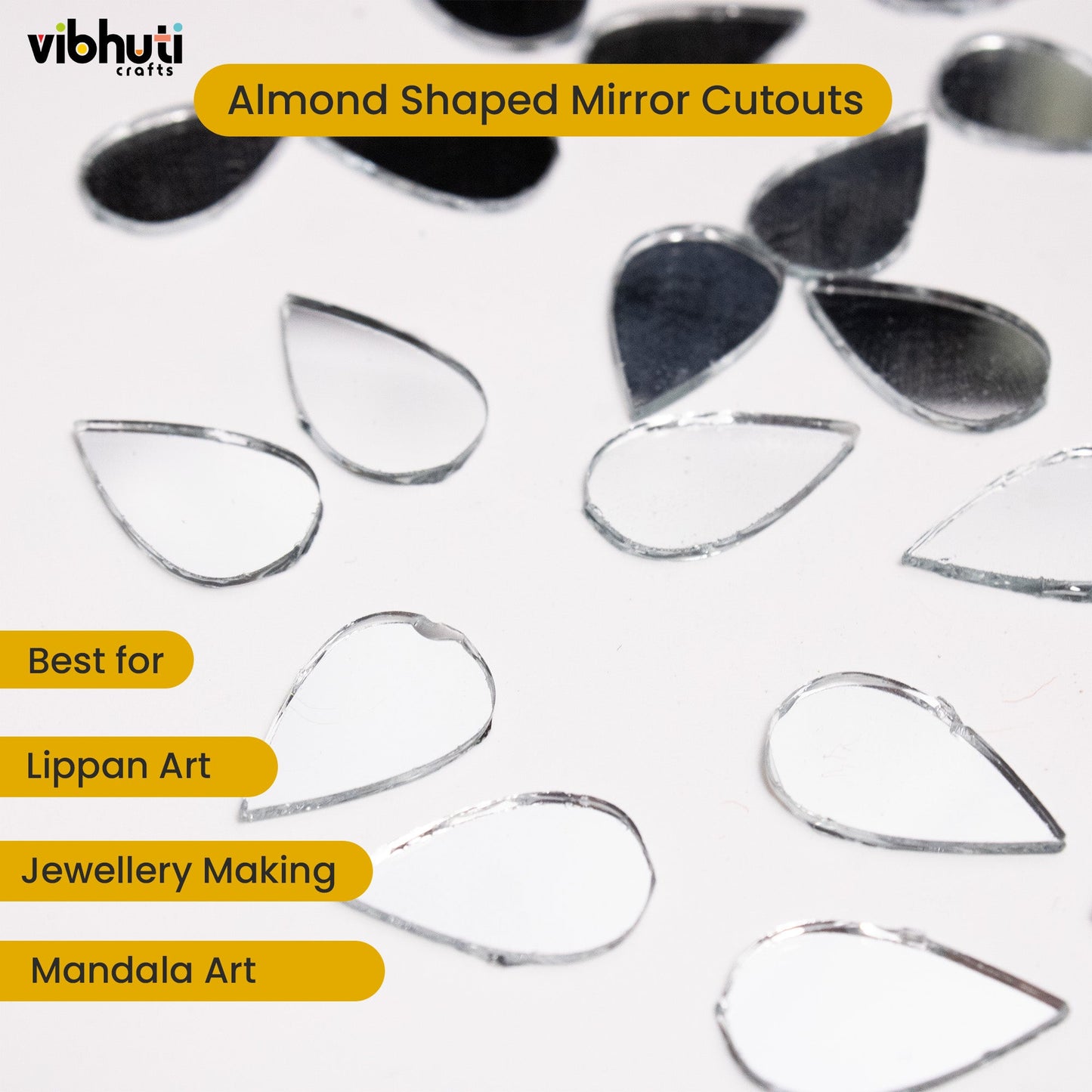 Almond Shape Mirror Cutouts (10mm, 378 Pieces) - VibhutiCrafts