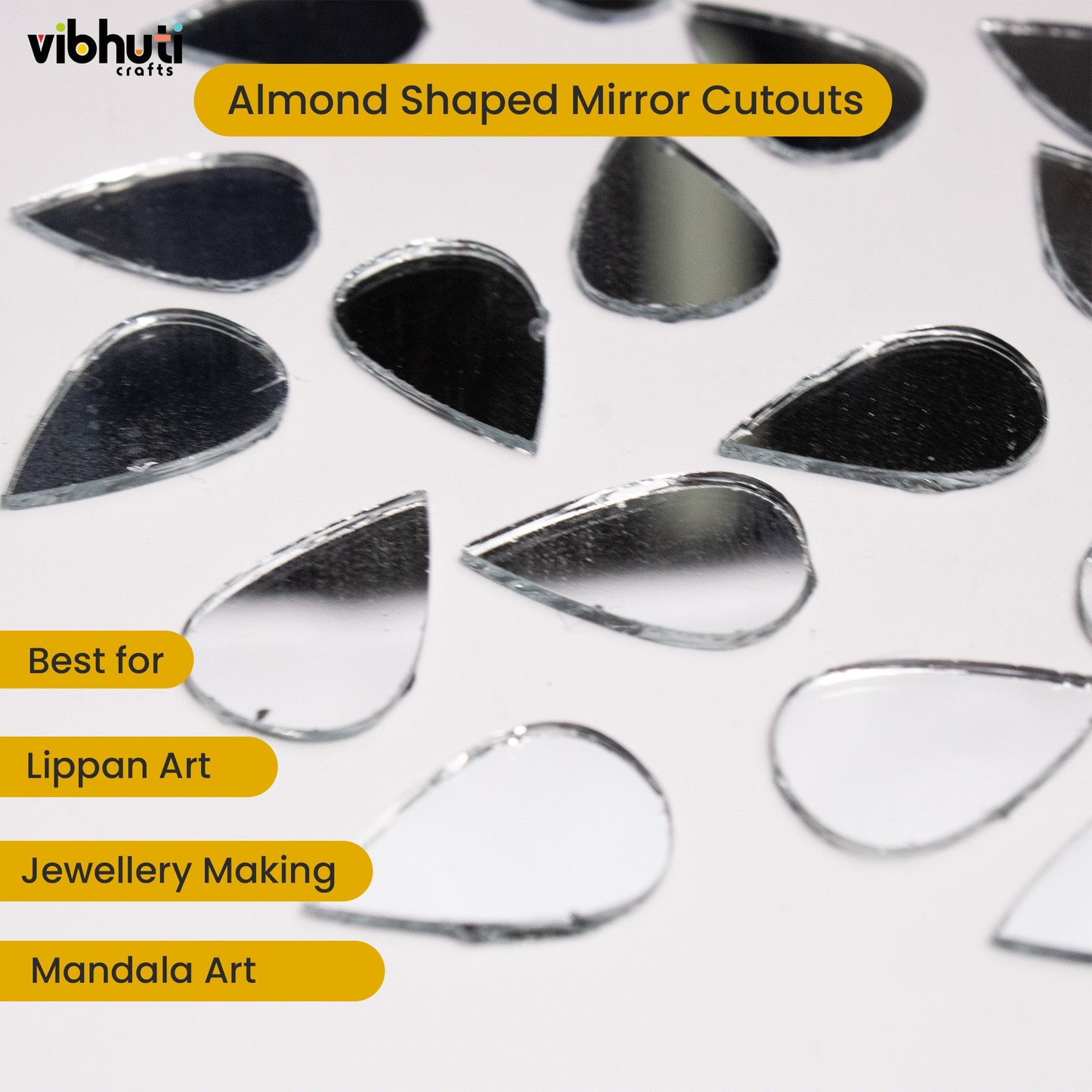 Almond Shape Mirror Cutouts (12mm, 264 Pieces) - VibhutiCrafts