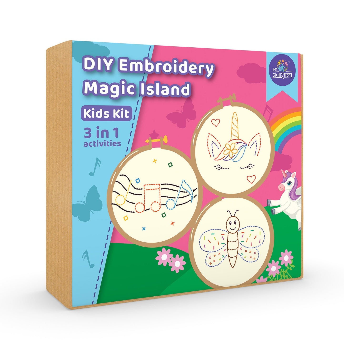 Complete Embroidery Magic Island Kit with Unicorn, Music Note, and Butterfly Templates - MySkillShaala