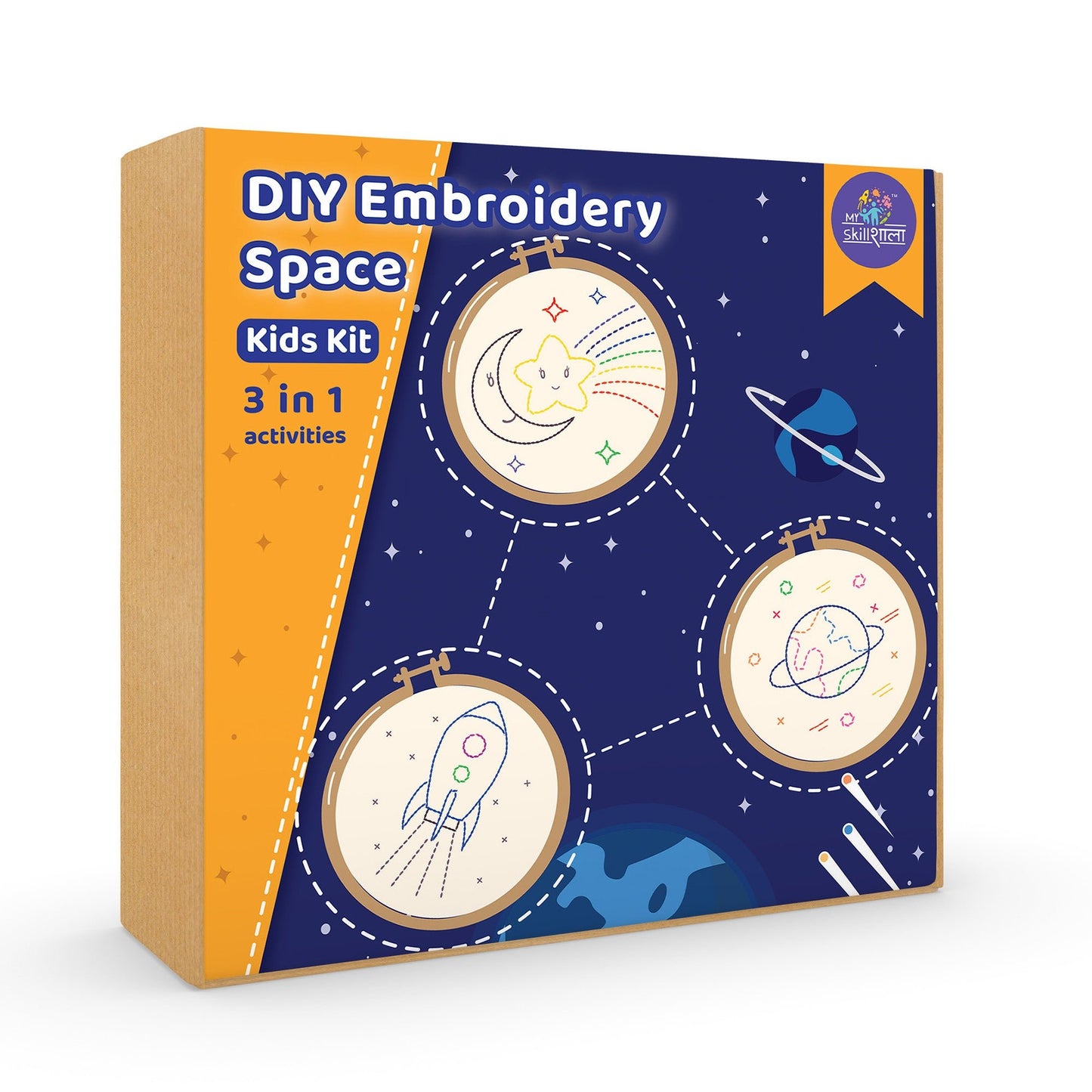 Complete Space Embroidery Kit with Moon, Star, Saturn, and Rocket Templates - MySkillShaala
