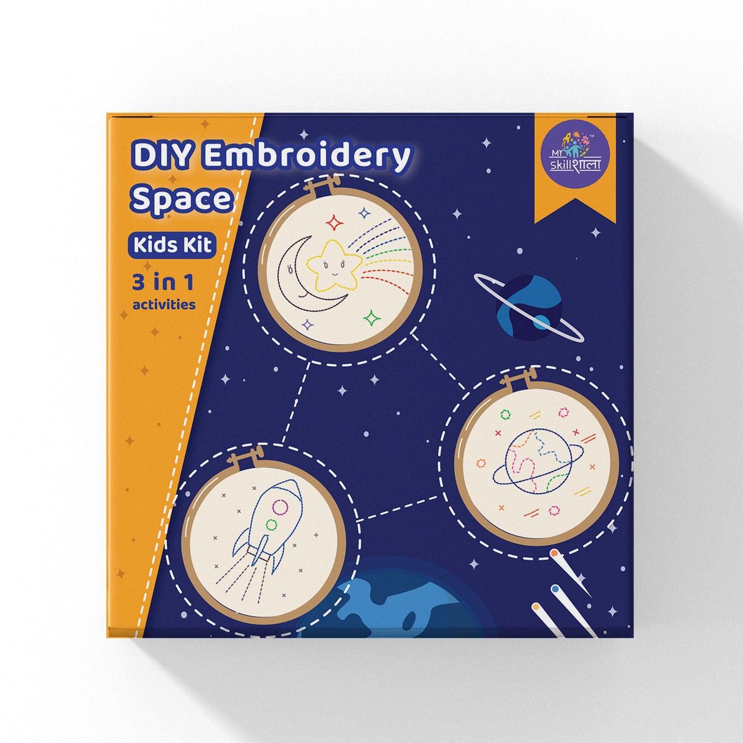 Complete Space Embroidery Kit with Moon, Star, Saturn, and Rocket Templates - MySkillShaala