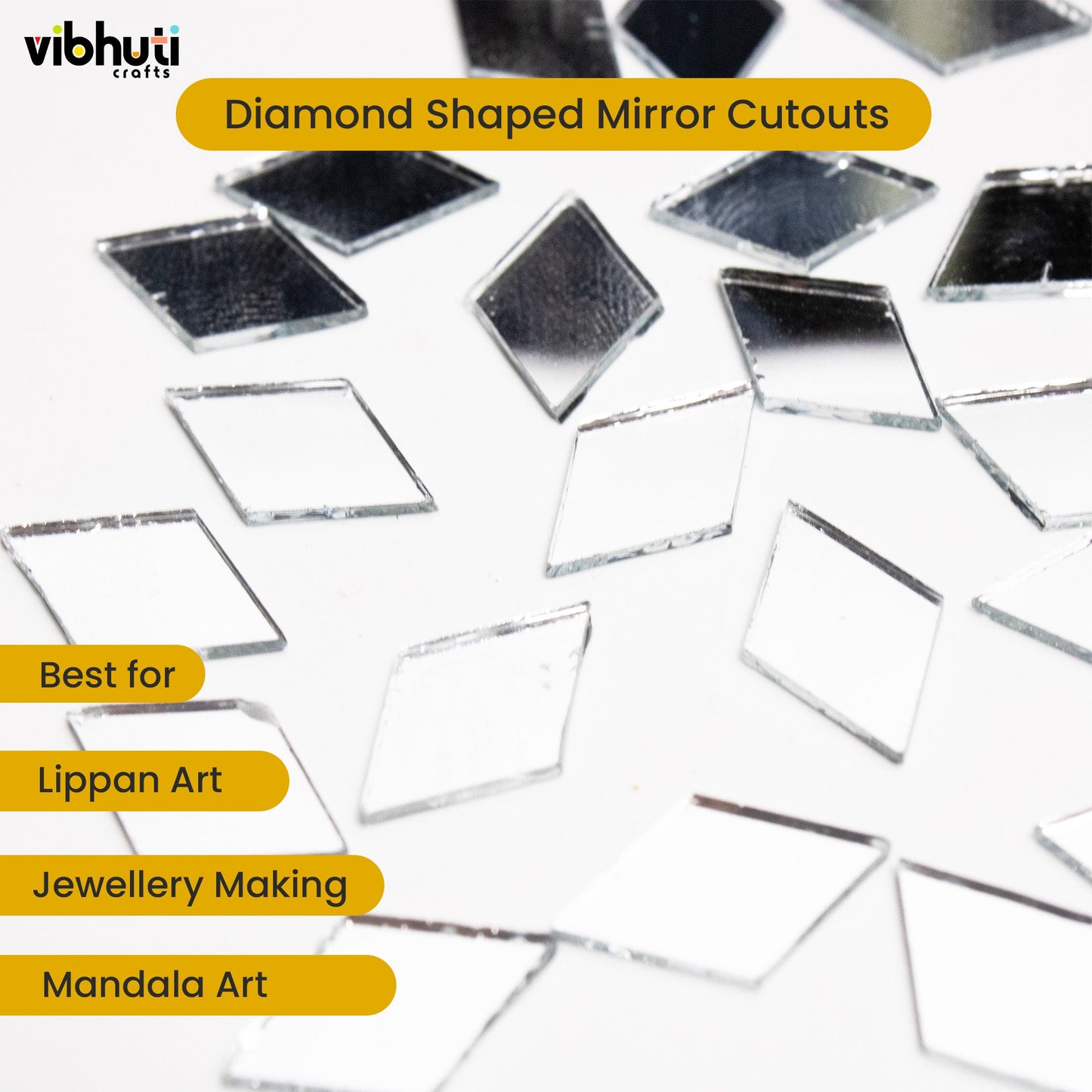 Diamond Shape Mirror Cutouts (10mm, 449 Pieces) - VibhutiCrafts