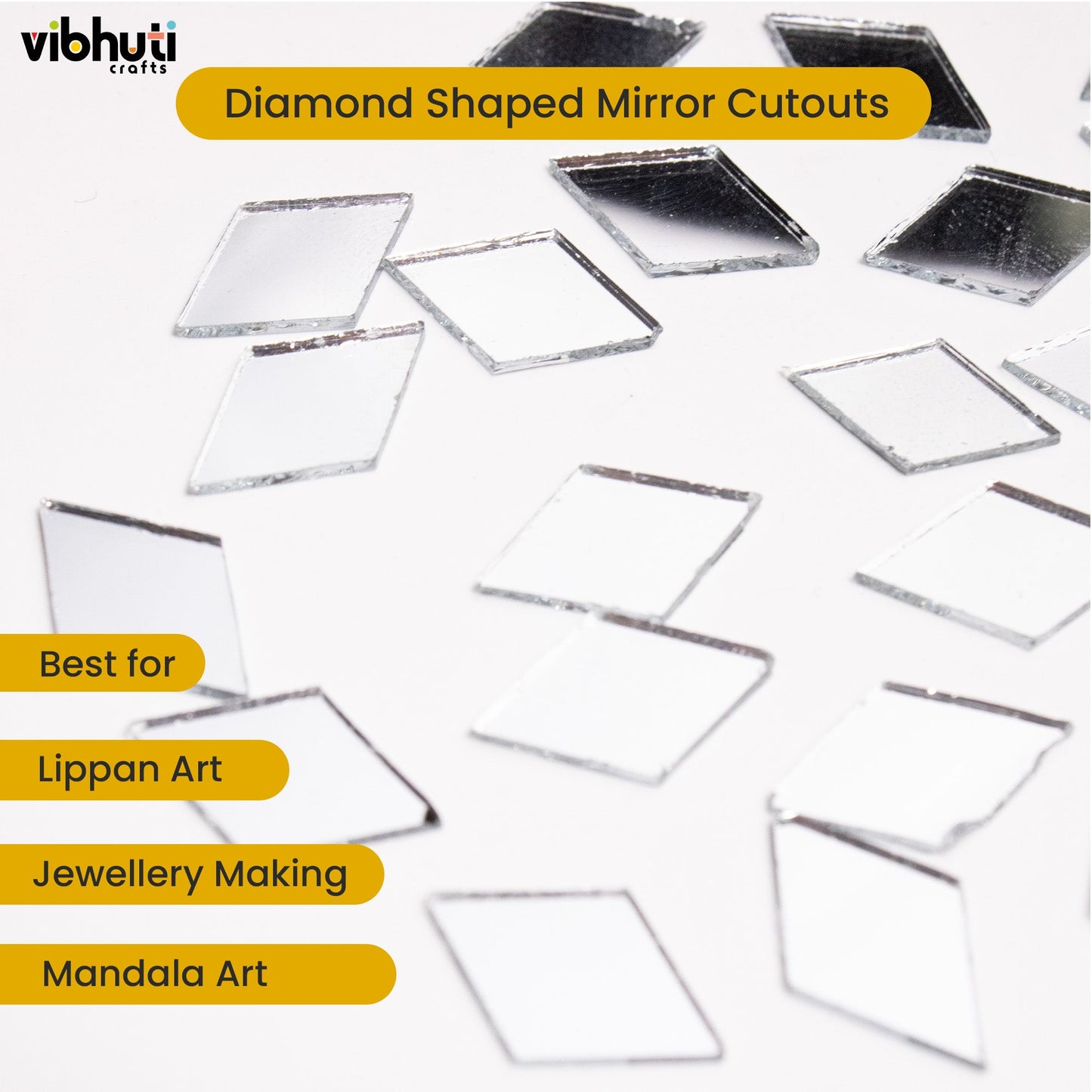 Diamond Shape Mirror Cutouts (11mm, 353 Pieces) - VibhutiCrafts
