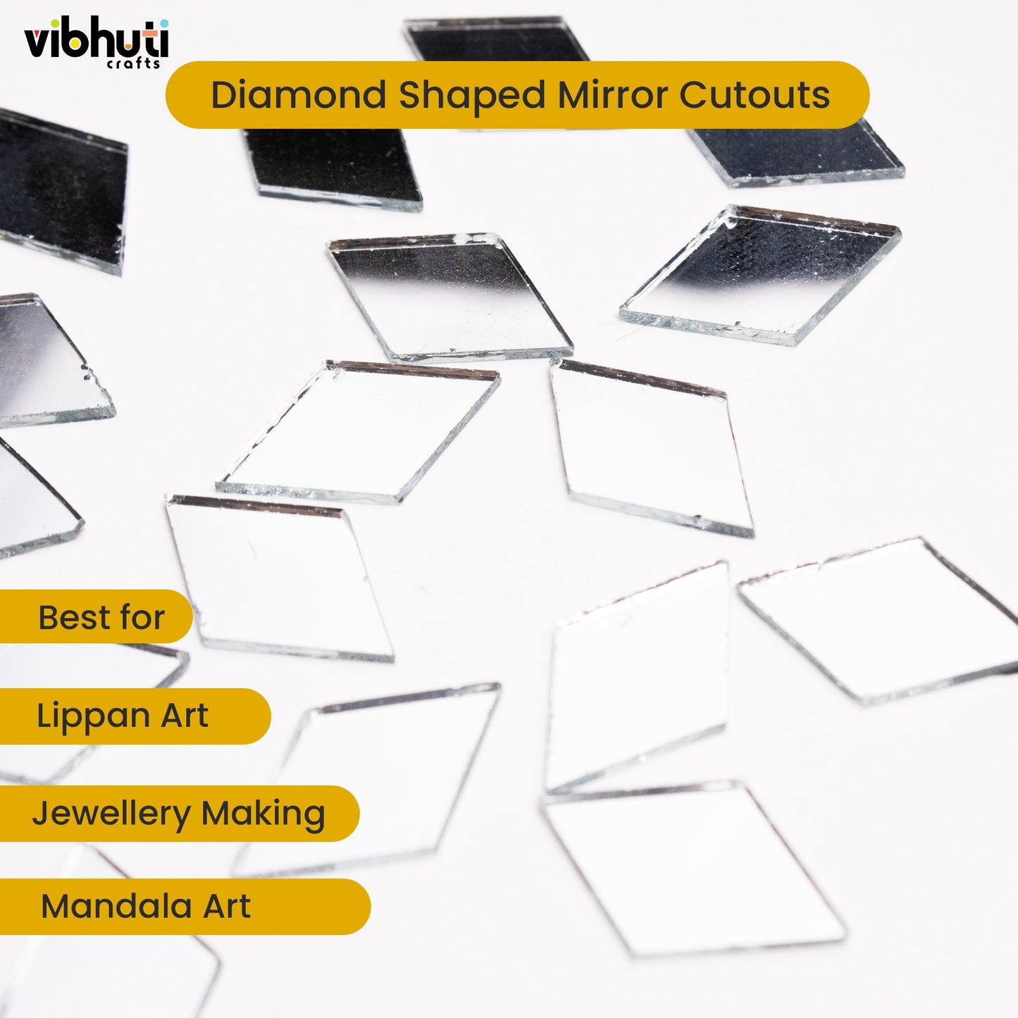 Diamond Shape Mirror Cutouts (12mm, 309 Pieces) - VibhutiCrafts