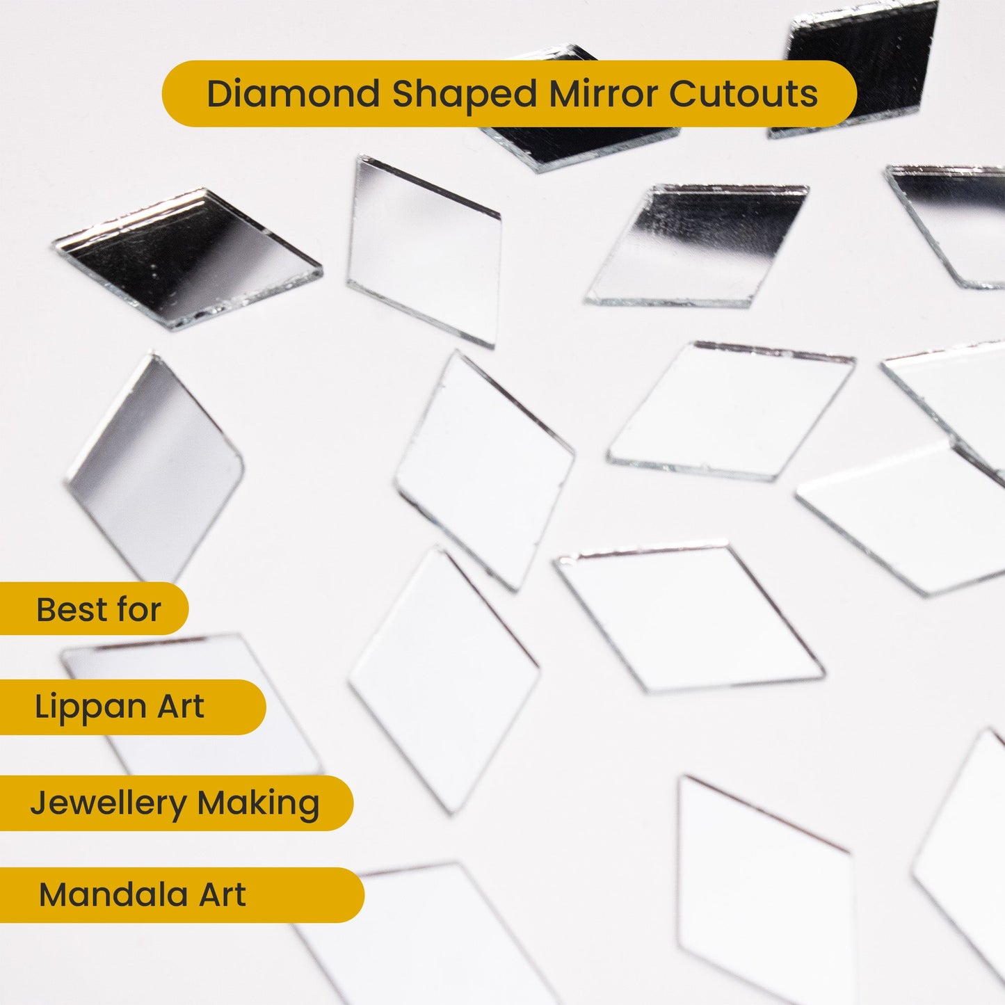 Diamond Shape Mirror Cutouts (14mm, 234 Pieces) - VibhutiCrafts