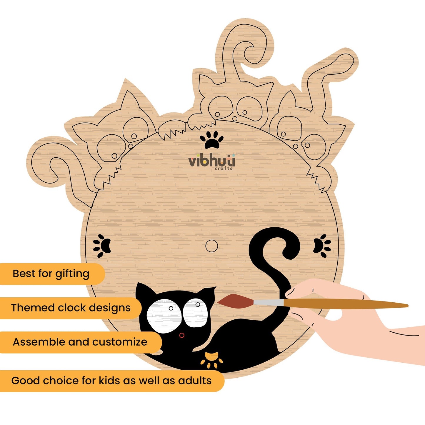 DIY Cat Clock Making Kit for Kids | Paints, Googly Eyes & Clock Mechanism - VibhutiCrafts