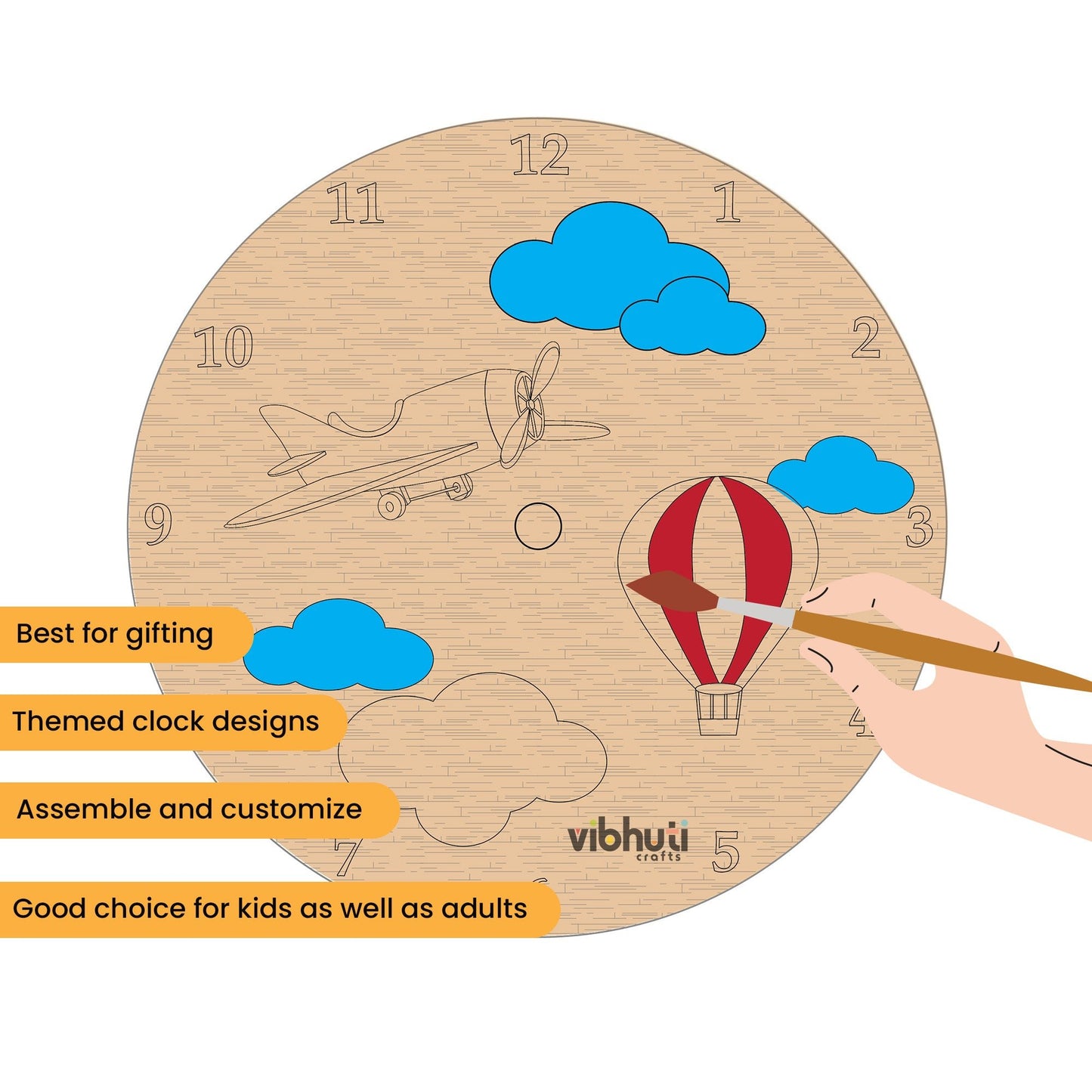 DIY Sky Adventure Clock Kit | MDF Board, Paints & Clock Mechanism - VibhutiCrafts