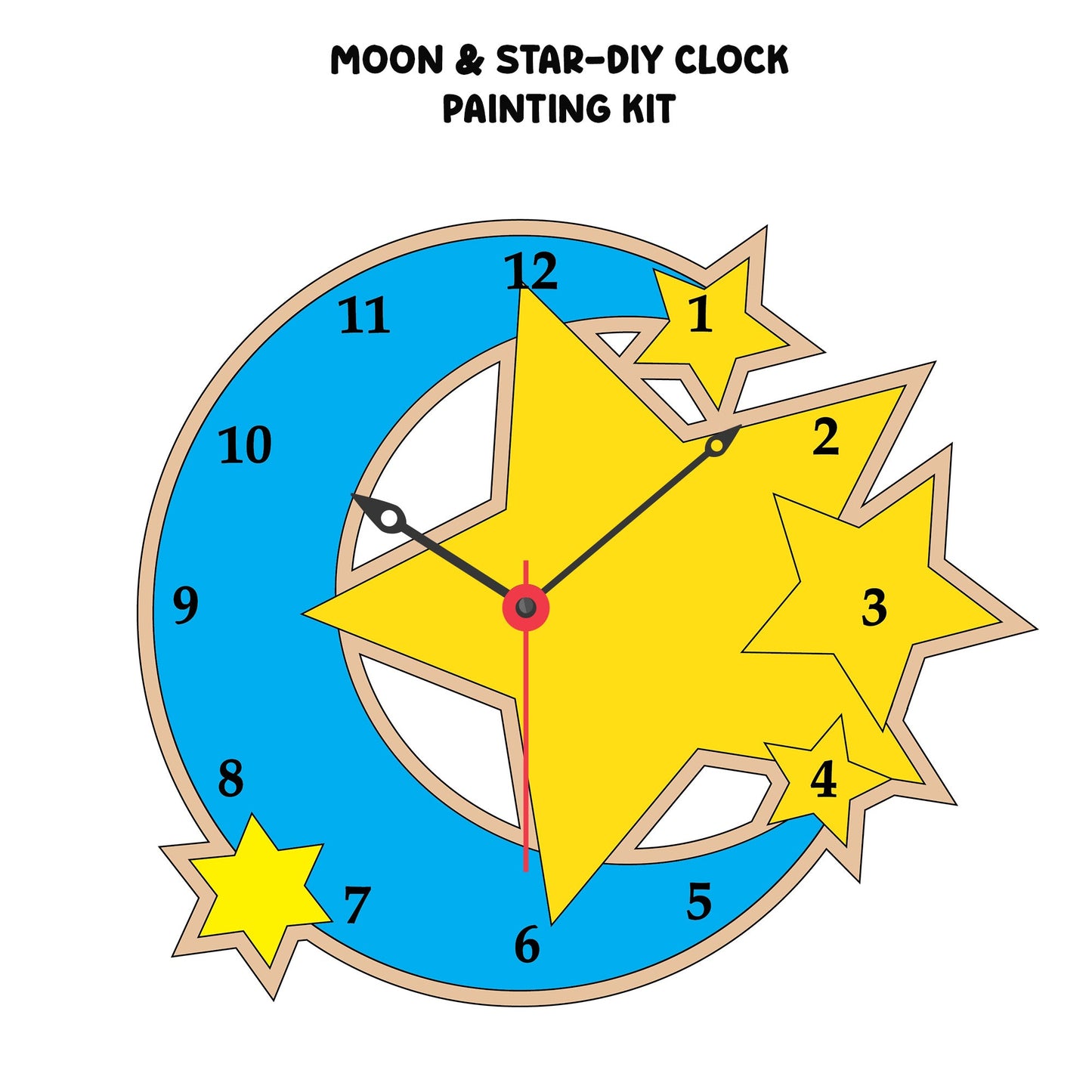DIY Star & Moon Clock Making Kit for Kids | Paints, Brush & Clock Mechanism - VibhutiCrafts