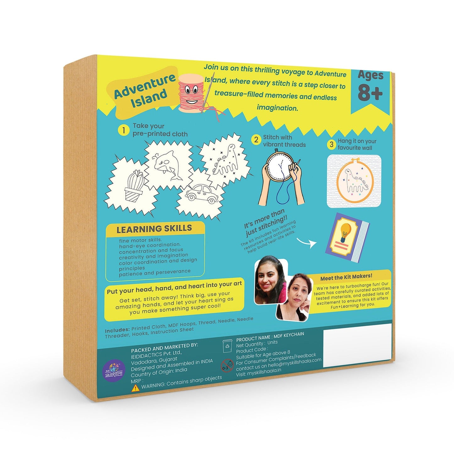 Embroidery Adventure Kit for Kids - Includes Hoop, Printed Cloth, and Threads for Stitching Cars, Cacti, Dinosaurs, and Dolphins - MySkillShaala