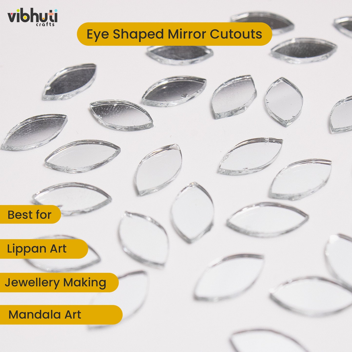 Eye Shape Mirror Cutouts (12mm, 739 Pieces) - VibhutiCrafts
