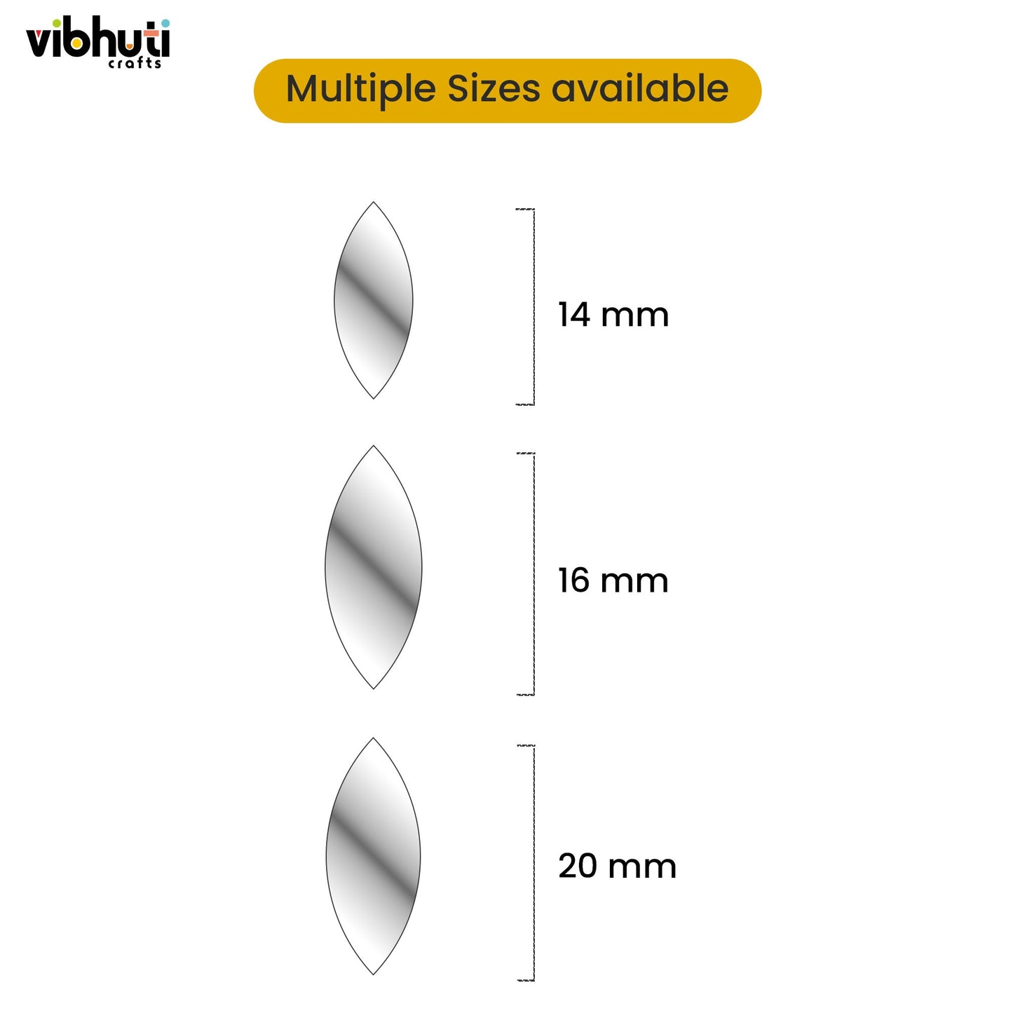 Eye Shape Mirror Cutouts (12mm, 739 Pieces) - VibhutiCrafts