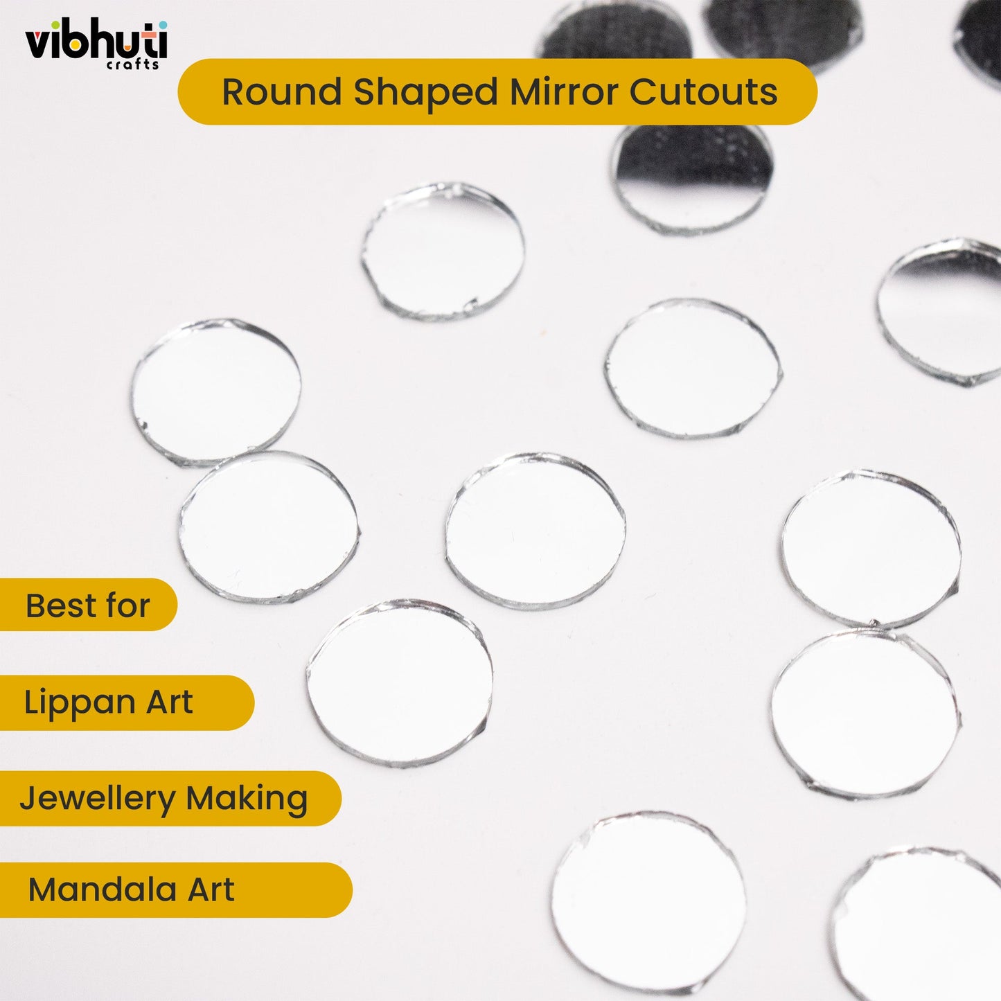 Round Shape Mirror Cutouts (12mm, 356 Pieces) - VibhutiCrafts