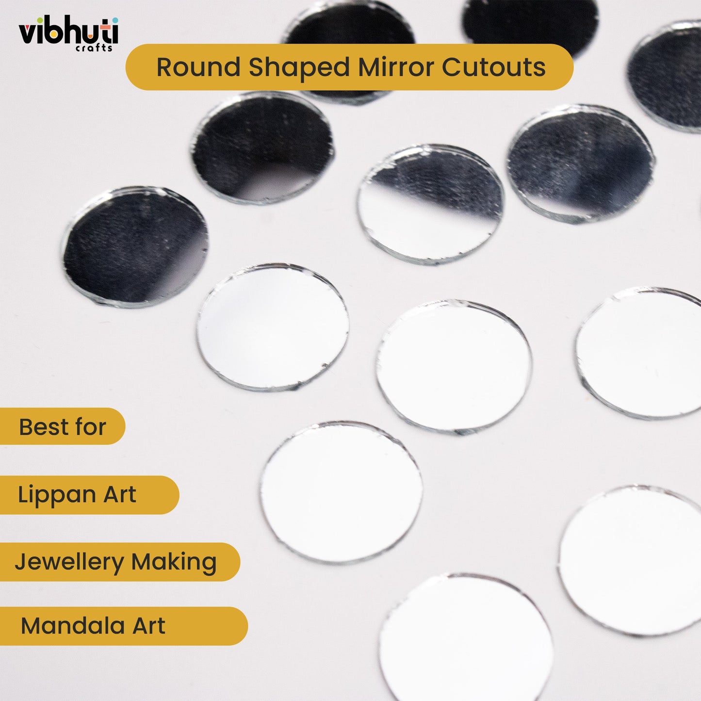 Round Shape Mirror Cutouts (16mm, 184 Pieces) - VibhutiCrafts