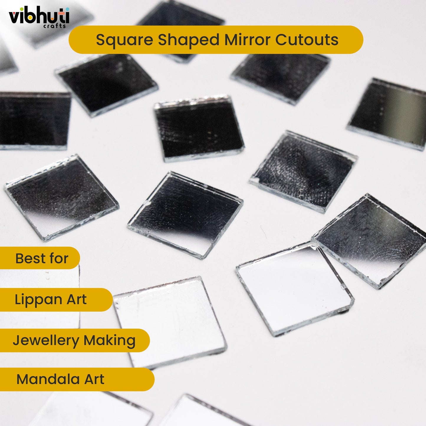 Square Shape Mirror Cutouts (13mm) – Pack of 220 Pieces - VibhutiCrafts