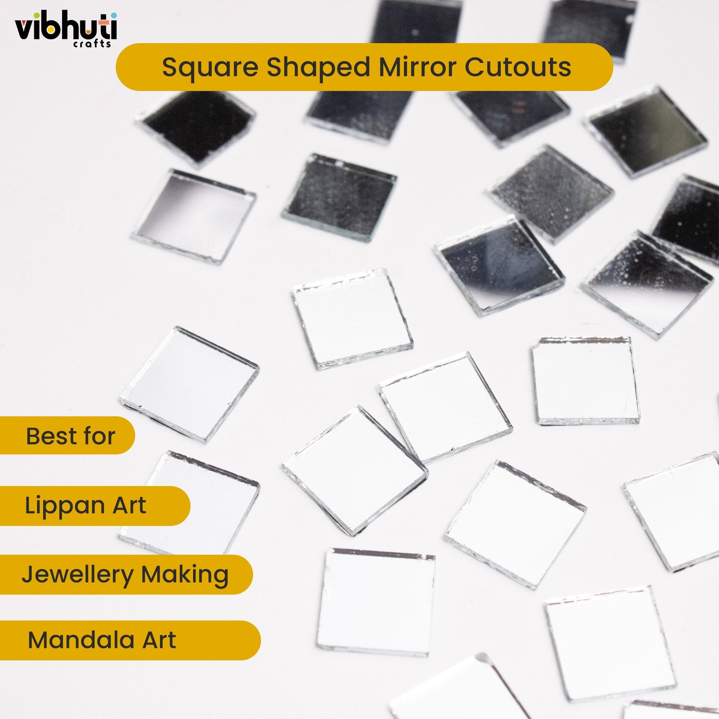 Square Shape Mirror Cutouts (9mm, 417 Pieces) - VibhutiCrafts