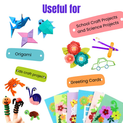 Craft 18-in-1 Bundle with 450+ items | Includes Pipe Cleaners, Pom Poms, Googly Eyes, Cardstock, Ice Cream Sticks, Origami Papers, Glitter Foam, and More! DIY Supplies for Boys & Girls by Vibhuti Crafts - MySkillShaala