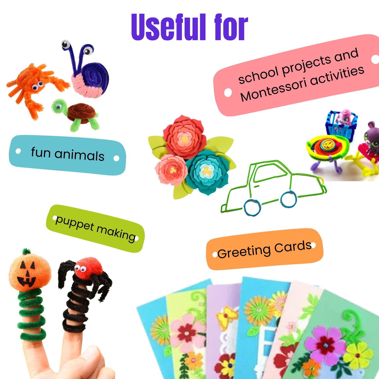 Craft 5-in-1 Bundle: Pipe Cleaner Craft Kit with Pom Pom, Googly Eyes, Craft Glue, A5 Cardstock (Multicolor) - Perfect for Kids & Adults by Vibhuti Crafts - MySkillShaala