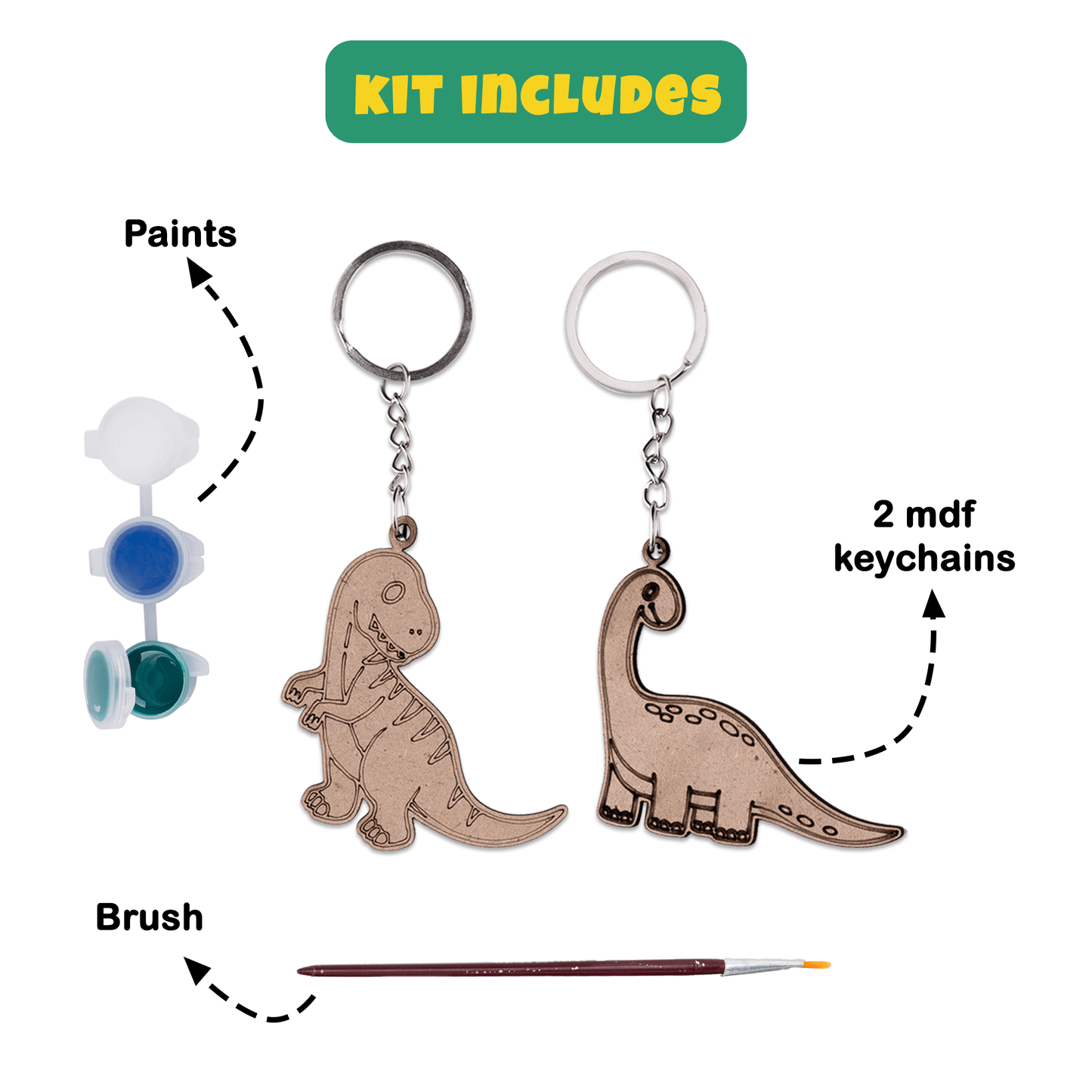 Dino Keychain DIY Paint Kit - Pack of 10 Party Favors & Return Gifts - VibhutiCrafts