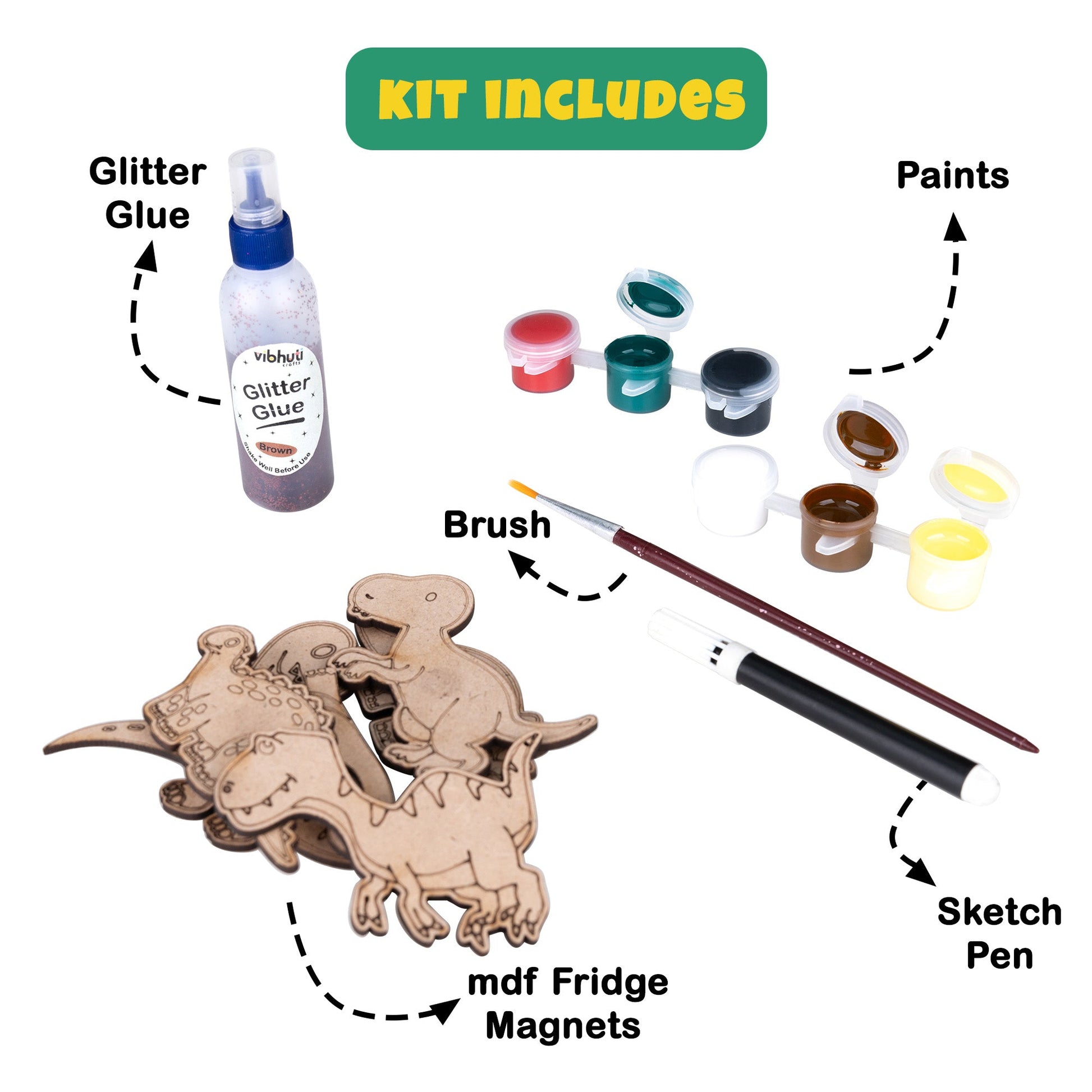 DIY Dinosaur Fridge Magnet Kit - Customizable Crafts for Kids & Adults - VibhutiCrafts