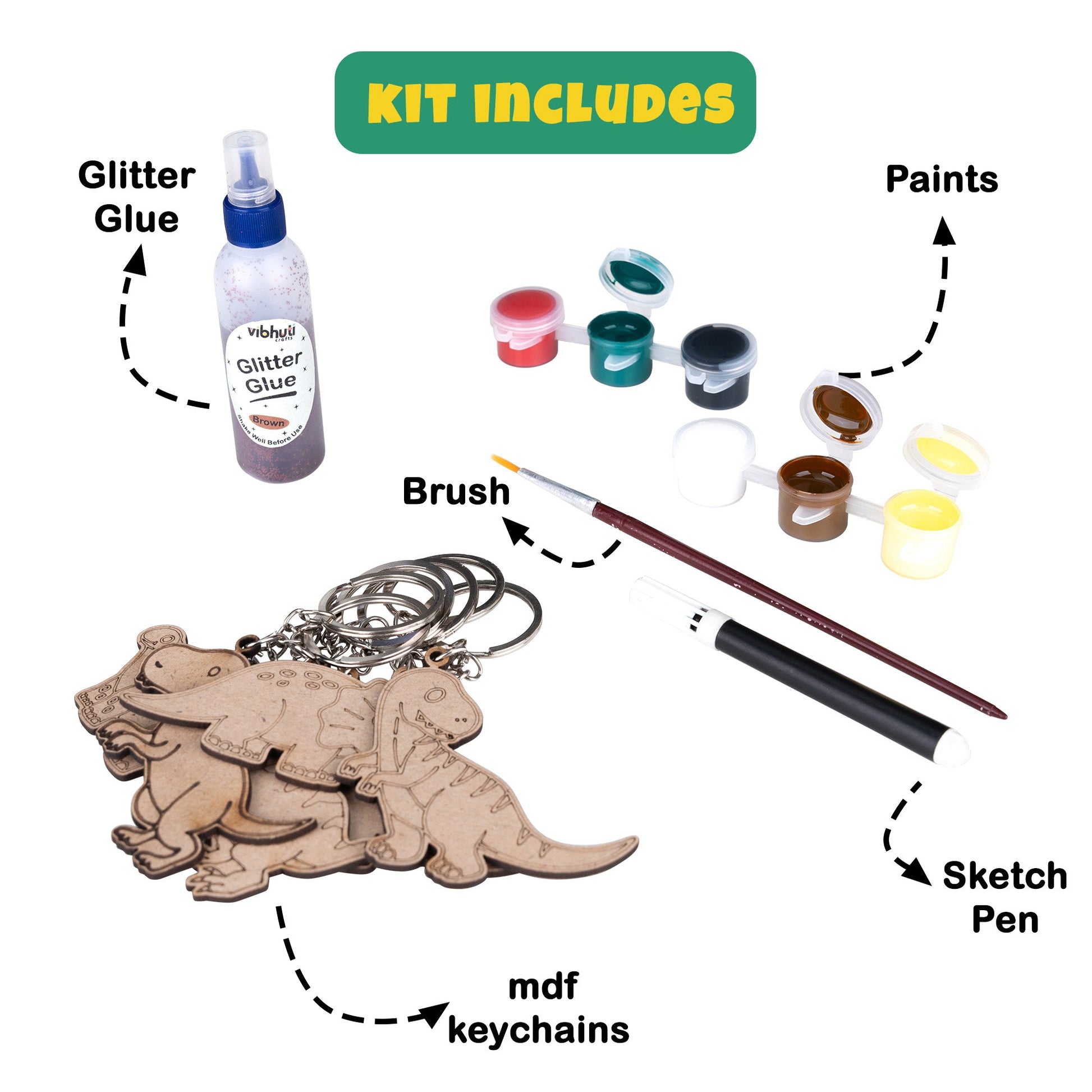 DIY Dinosaur Keychain Kit - Customizable Craft Kit for Kids & Adults - VibhutiCrafts