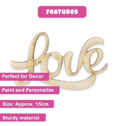 MDF Love Cutout - 4.5 Inch Wooden Decorative Craft for DIY Projects & Valentine's Gifts - VibhutiCrafts