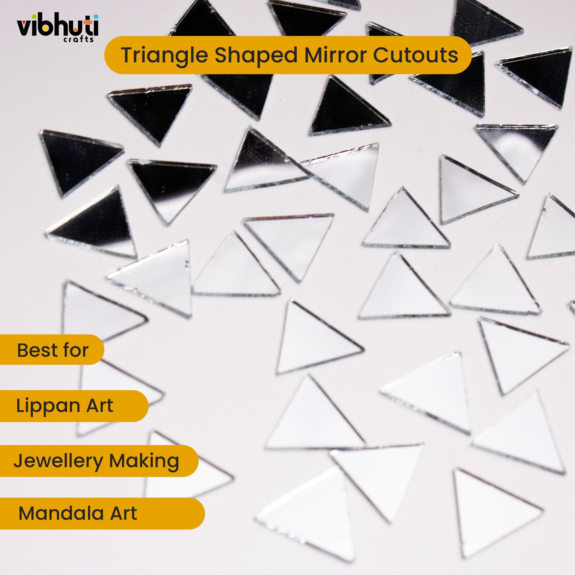 Triangle Shape Mirror Cutouts (14mm, 380 Pieces) - VibhutiCrafts