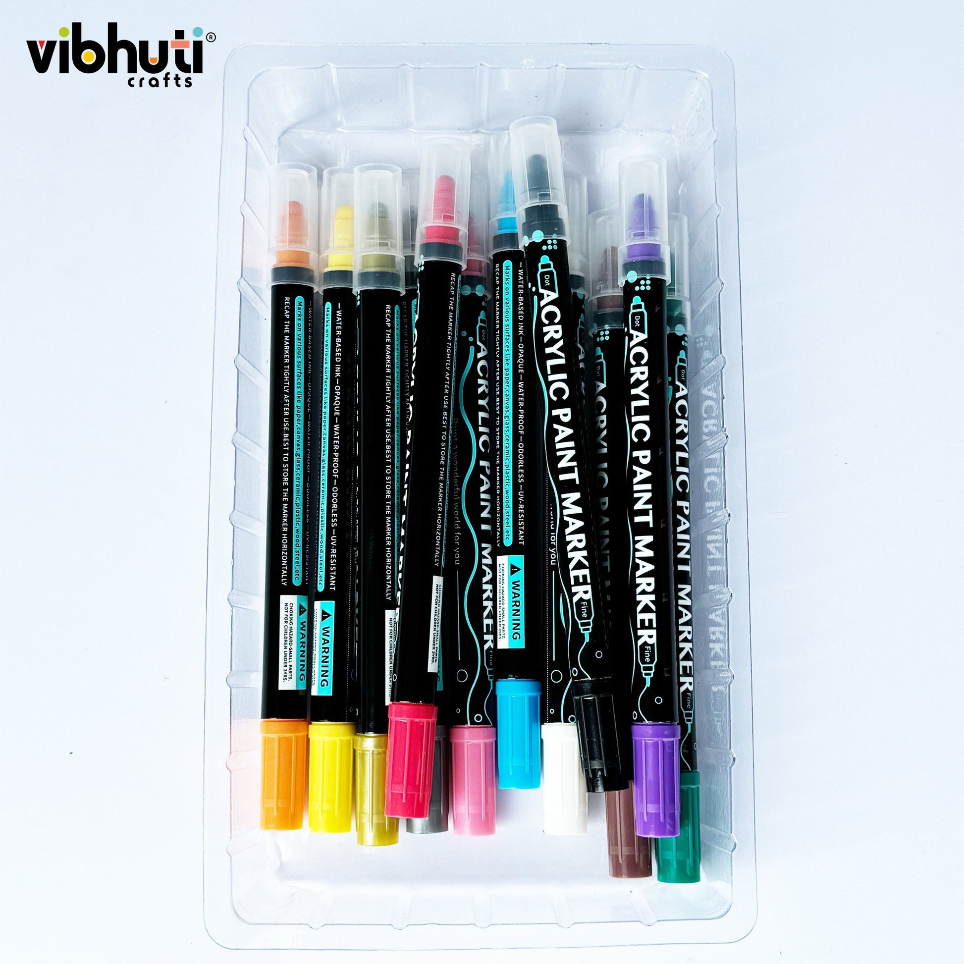 Vibhuti Crafts Acrylic Markers Set of 12 Dual Tip Paint Pens for DIY Crafts