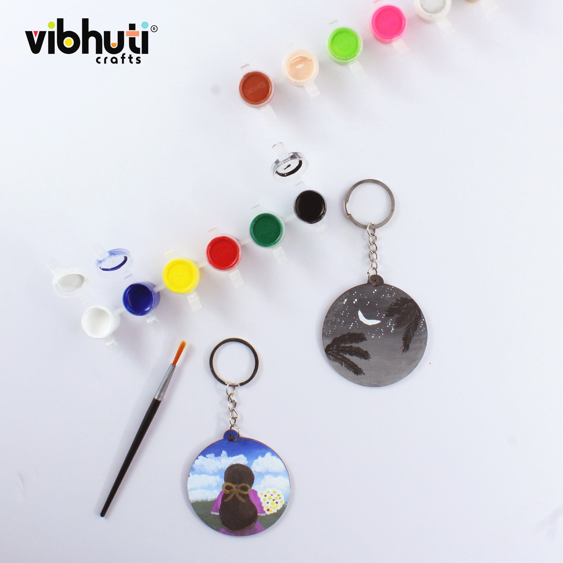 Vibhuti Crafts DIY Keychain Painting Kit - MDF Keychains (Pack of 10) for Kids & Adults - MySkillShaala